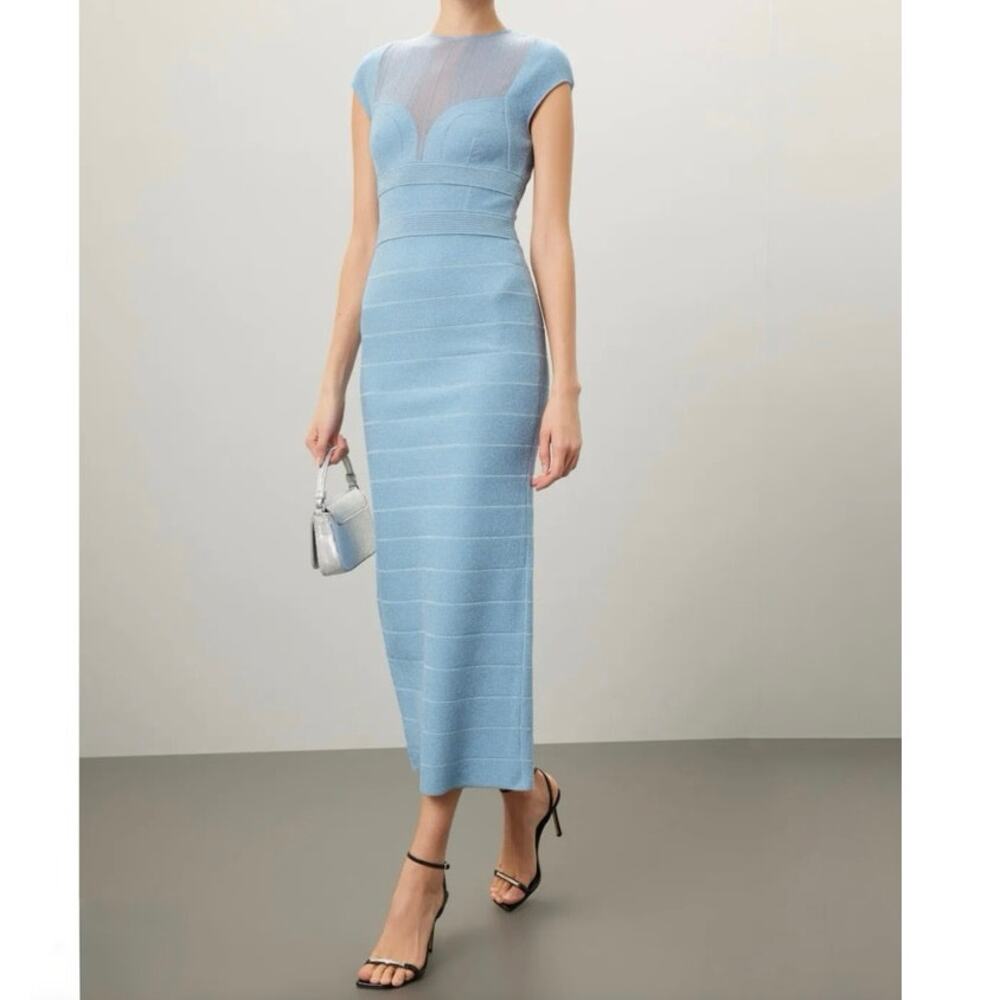 Hervé Léger Sheer Bustier Gown blue body-cone midi dress Small